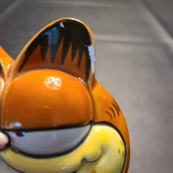 Enesco Garfield Orange Cat Ceramic Glass Candy / Trinket Jar Smile Head Lid Vtg - Picture 6 of 6
